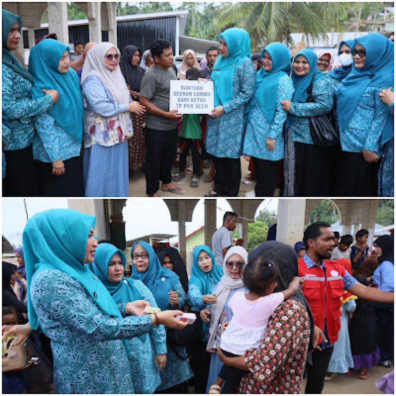 Ketua TP PKK Aceh Serahkan Bantuan Sapi Meugang dan Bahan Pangan di Sawang